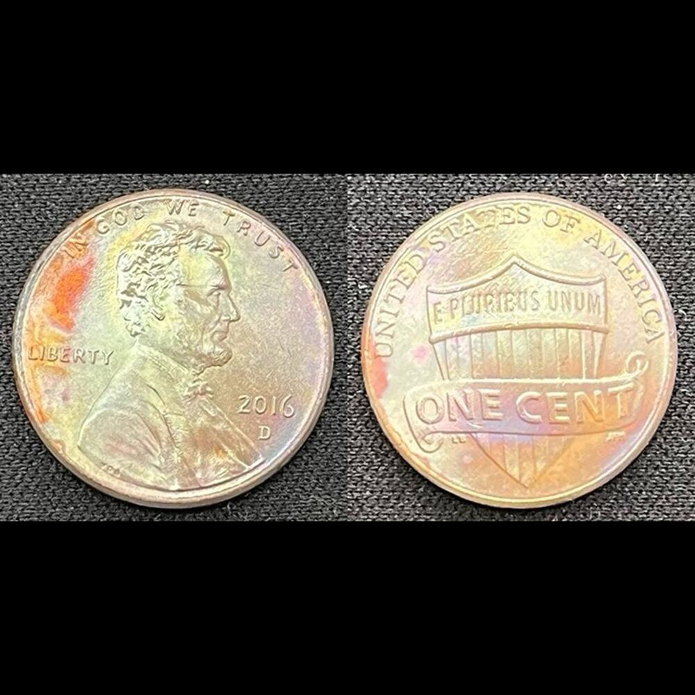 Lincoln One Cent 2016-D Synthesized Rainbow Toning Handmade Dyed Coin #33